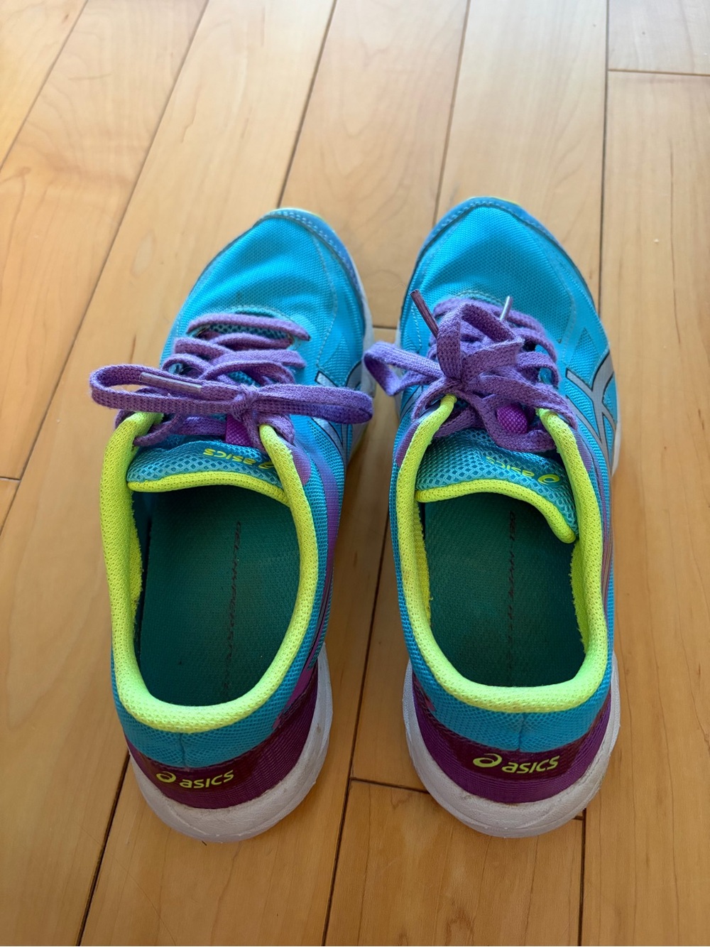 ASICS Teal and Purple Women's Running Sneakers with Neon Yellow Accents